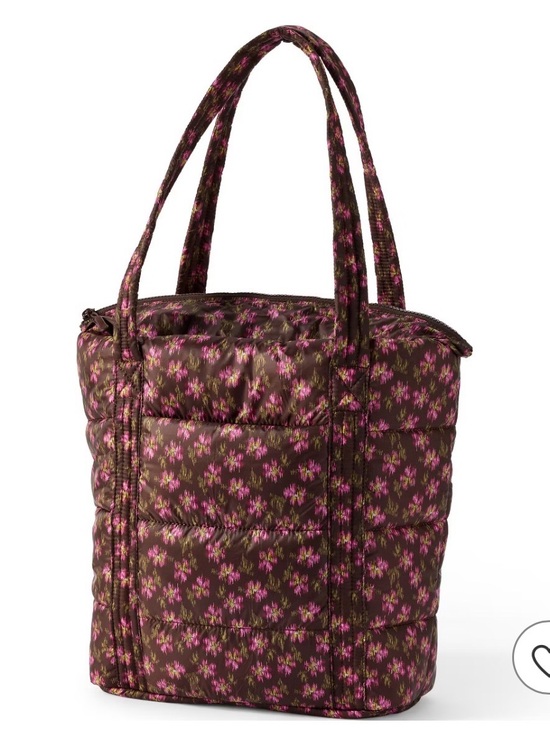 Lands' End Handbags - Land’s End Quilted Floral Tote Bag - Chocolate Brown & Pink